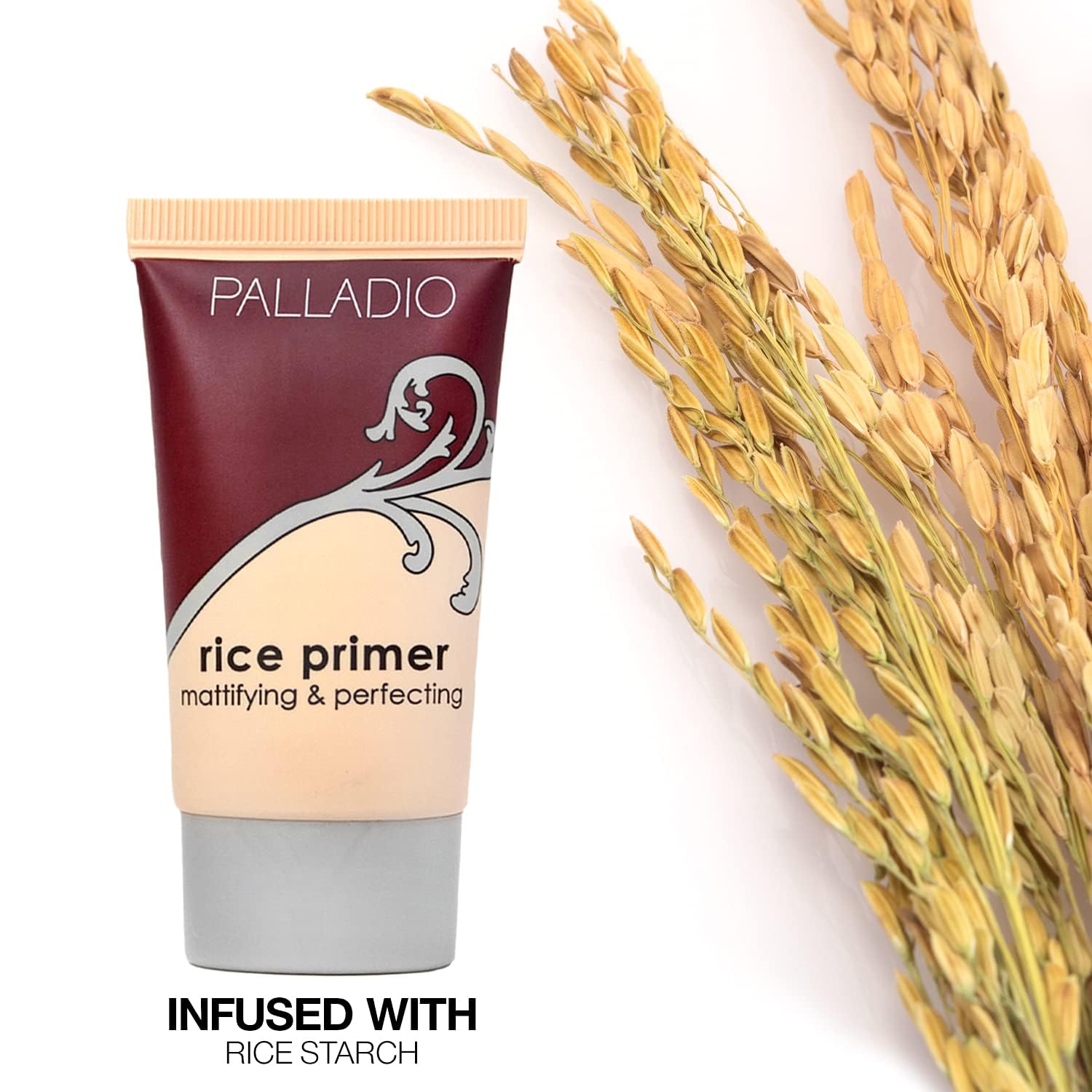 Palladio Rice Primer swatch on pale skin demonstrates subtle blurring.