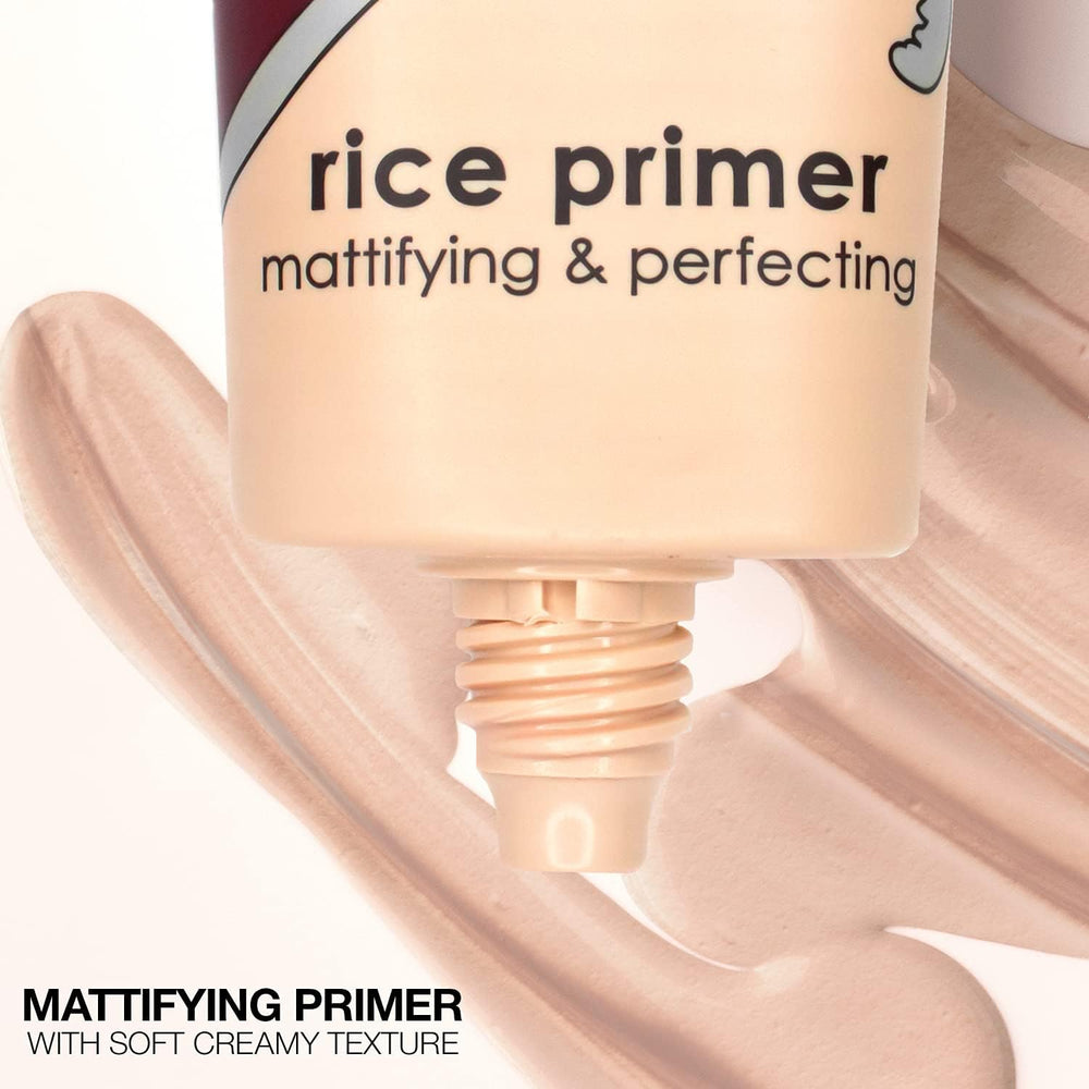 Palladio Rice Primer swatch on skin shows oil control and smooth base.