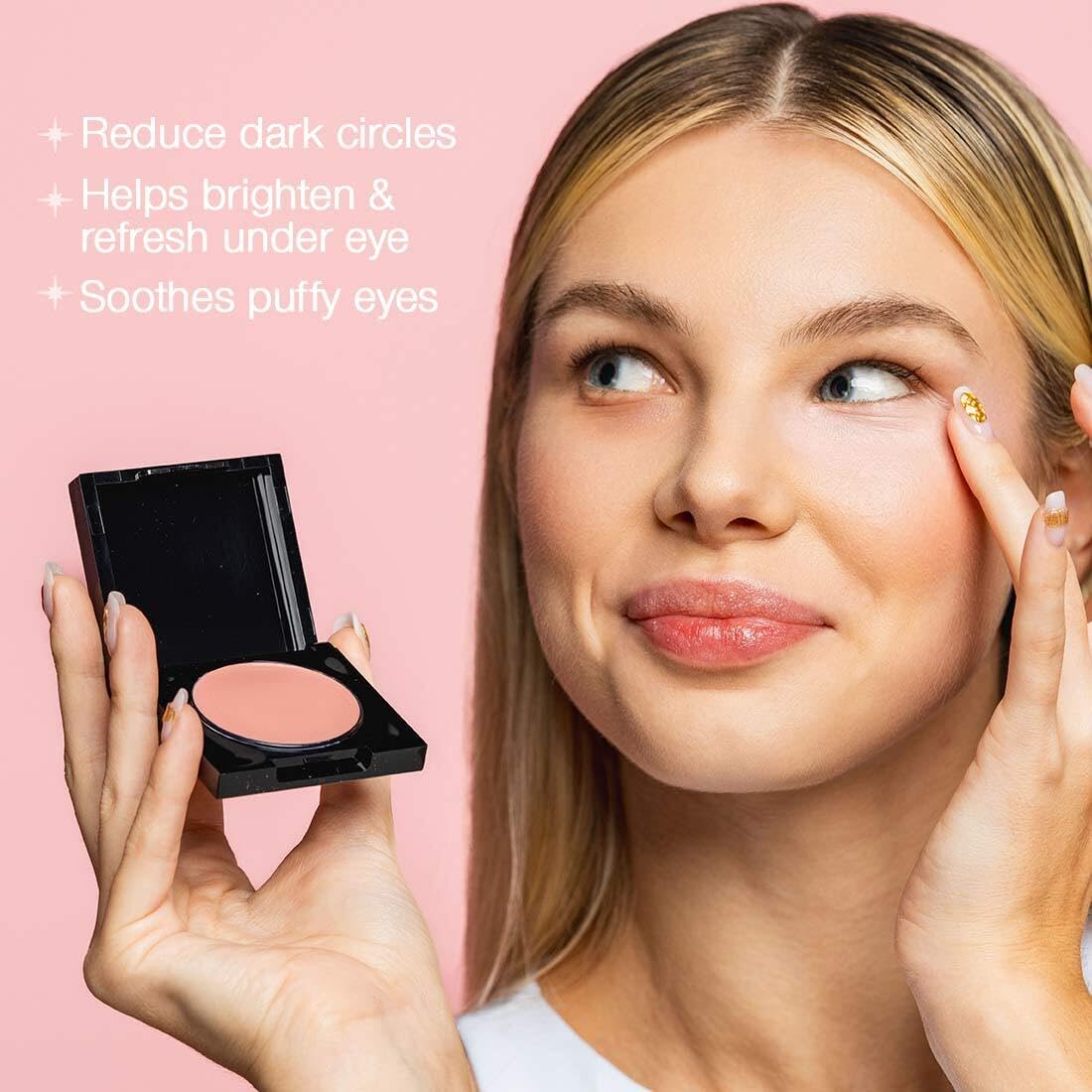 Close-up texture of Palladio Under Eye Brightener showing lightweight, dewy finish.