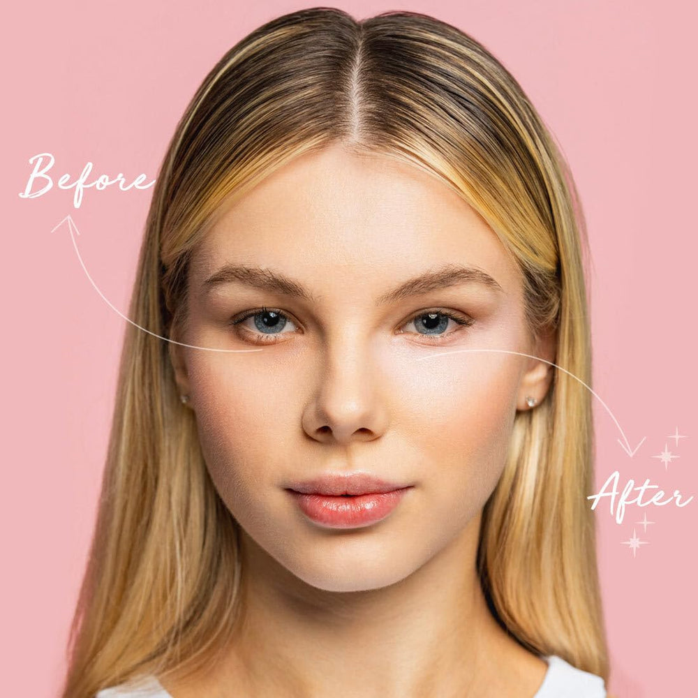 Palladio Under Eye Brightener Soft Pink tube, lightweight formula for quick conceal and brighten.