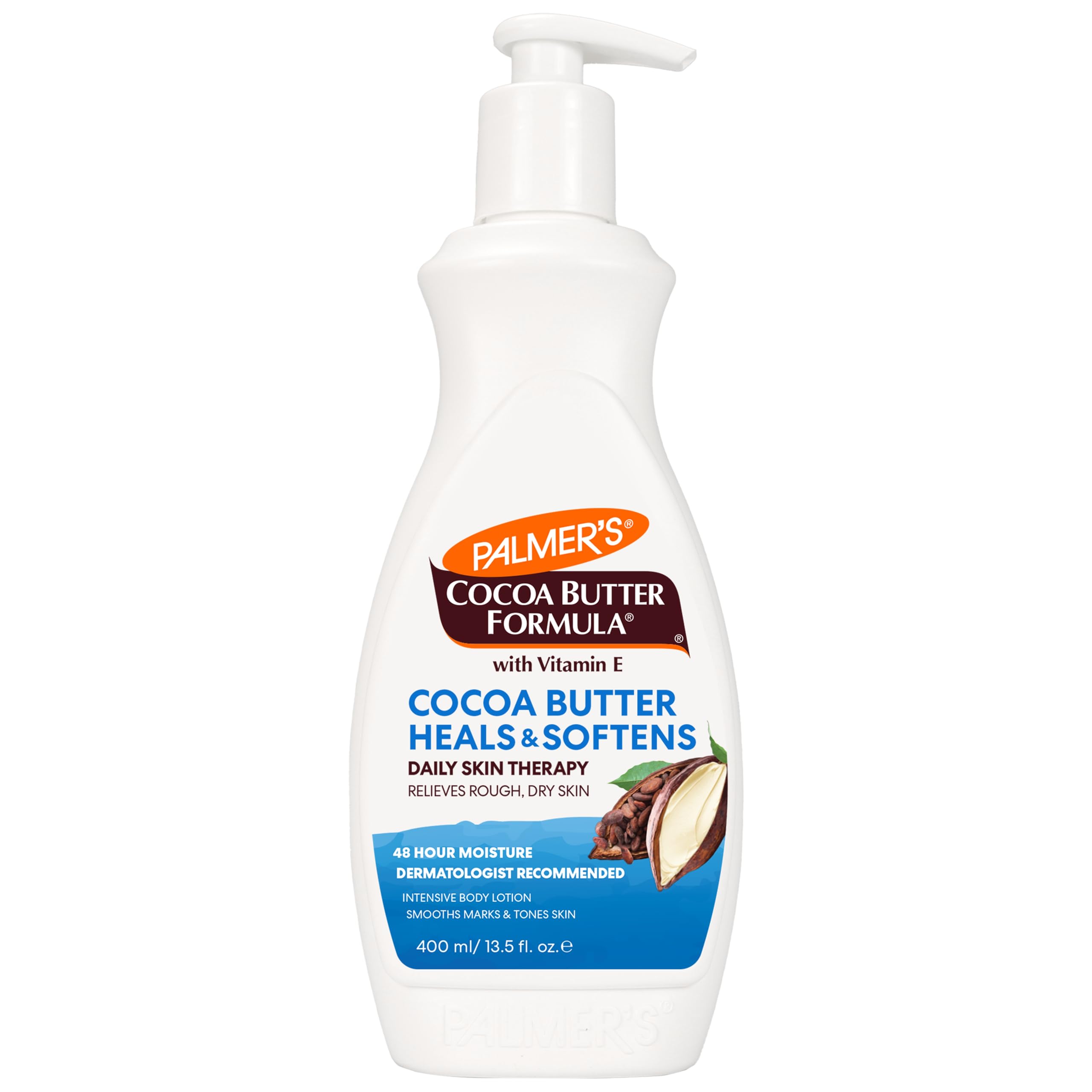 Palmer's front pump bottle showing brand and easy dispensing benefit