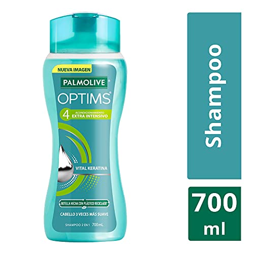 Palmolive Optims Shampoo bottle back label details Nivel 4 formula for balanced care.