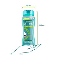 Palmolive Optims Shampoo foam-lather demonstrates rich cleansing for thorough washing.