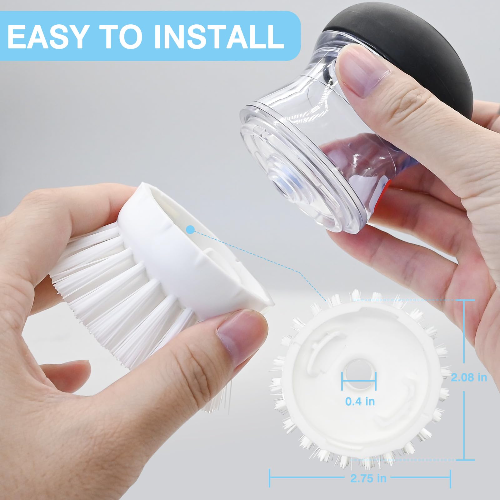 Pamrack palm brush refill shown with drill for quick bathroom tile cleaning.