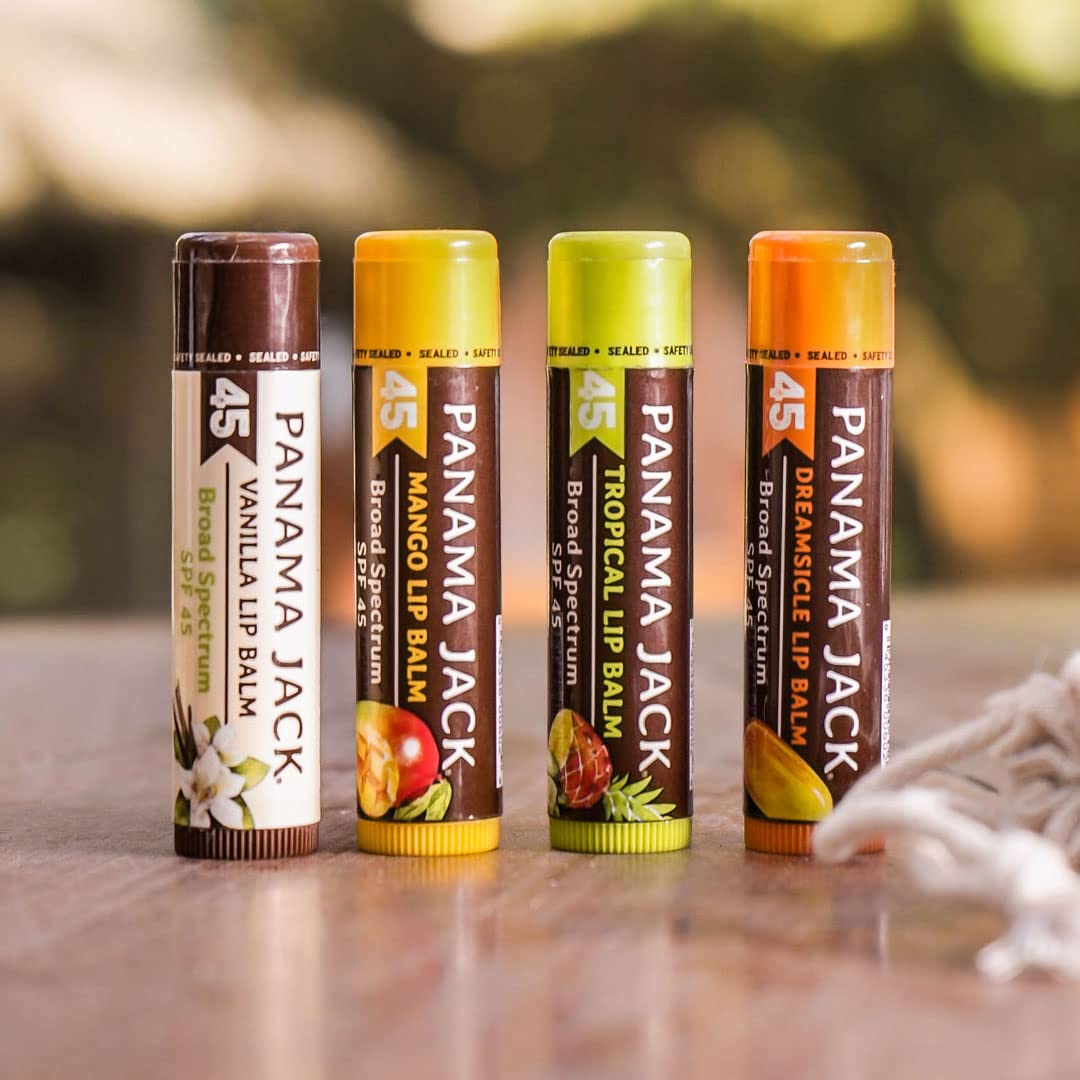 Panama Jack sunscreen-lip-balm-packaging close-up of 0.15 oz bottle and dispensing knob