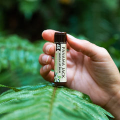 Panama Jack Sunscreen Lip Balm vanilla application closeup highlights smooth, non-sticky feel