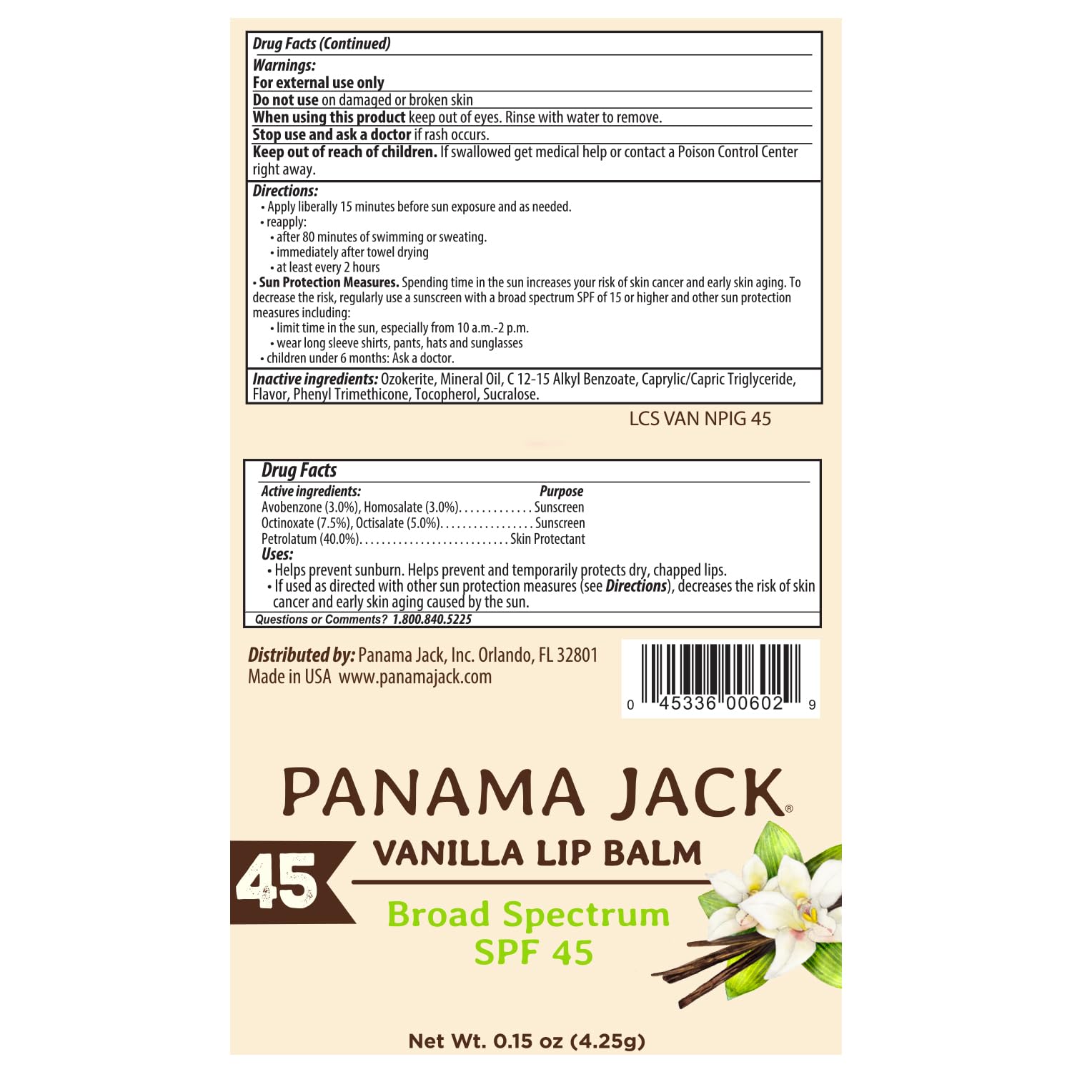 Panama Jack Sunscreen Lip Balm vanilla consumer-friendly bottle emphasizes easy handling