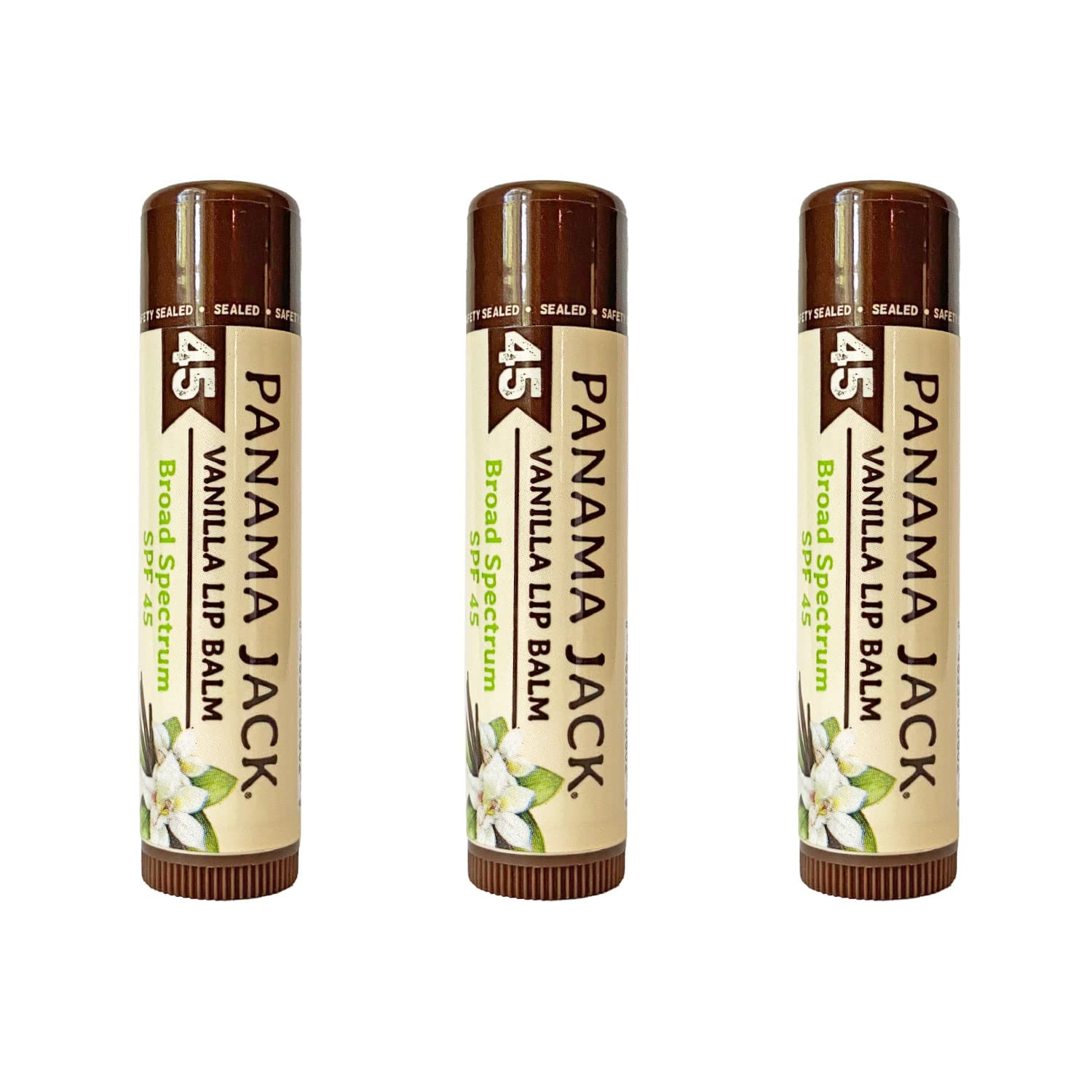 Panama Jack Sunscreen Lip Balm vanilla front tube showing portable SPF lip protection
