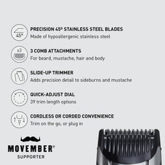 Panasonic ER-GB80-S attachments close-up showcasing versatile trimming options for beard and body