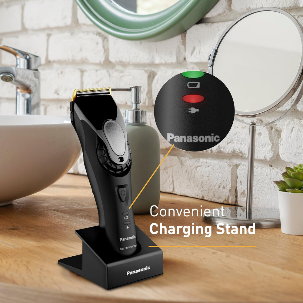 Panasonic ER-GP80 K clipper on stand for professional grooming setup