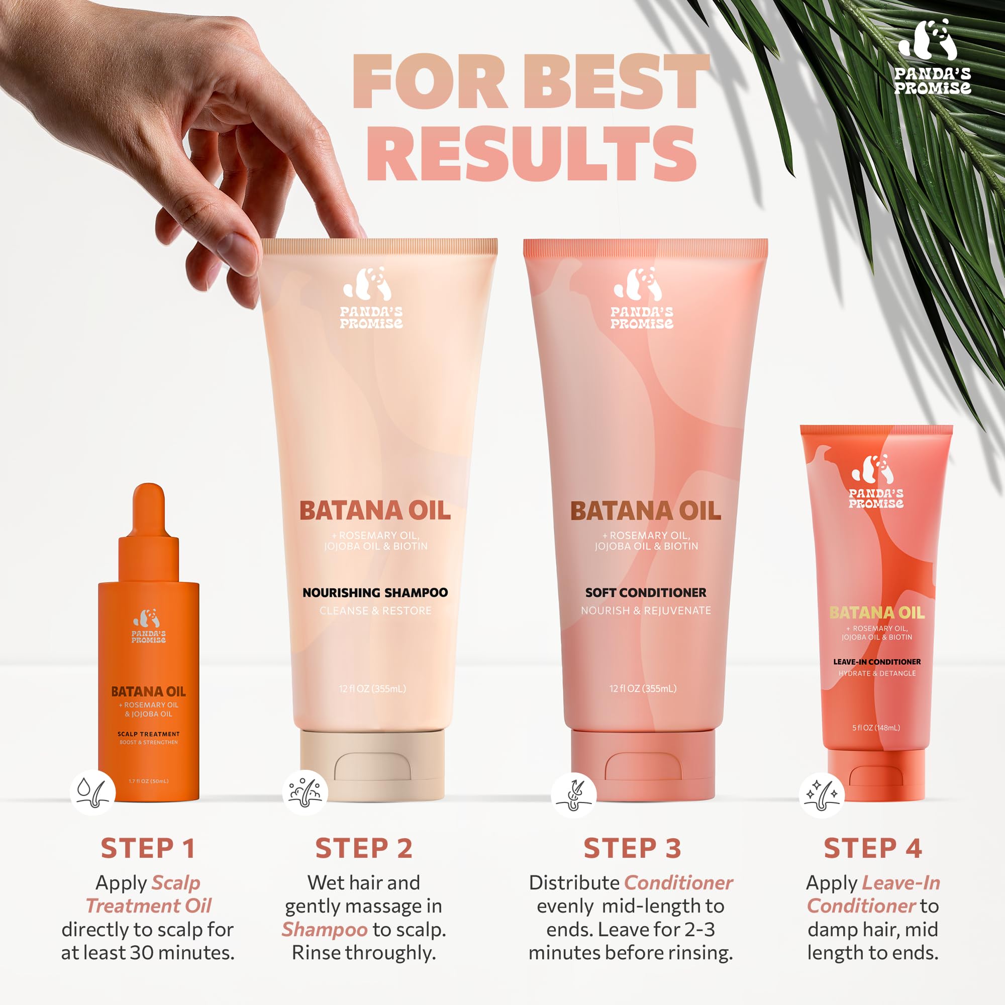 Panda's Promise Batana Oil ingredients closeup spotlights clean plant-based formula