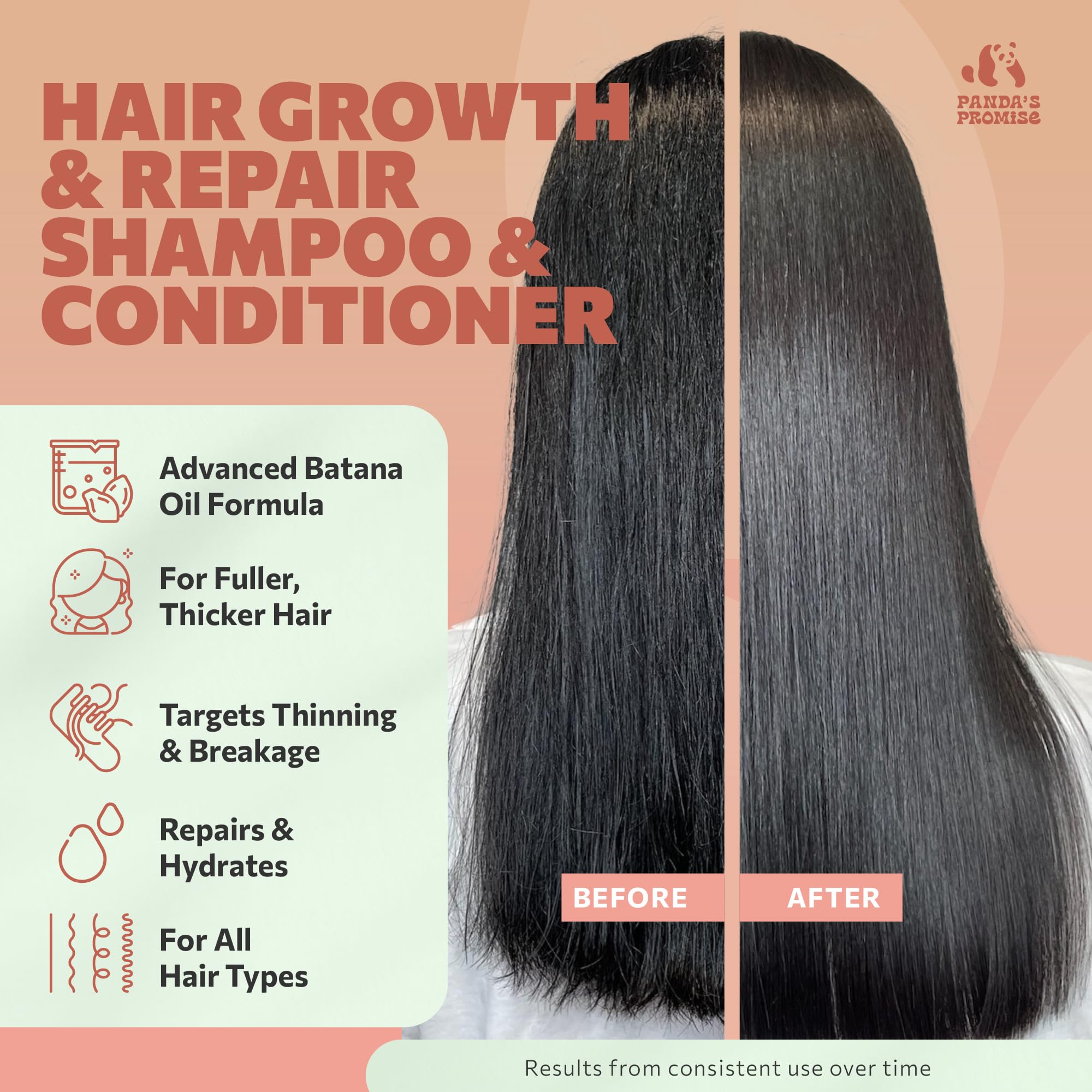 Panda's Promise Batana Oil Shampoo label detail emphasizes clean plant-based formula and subtle scent