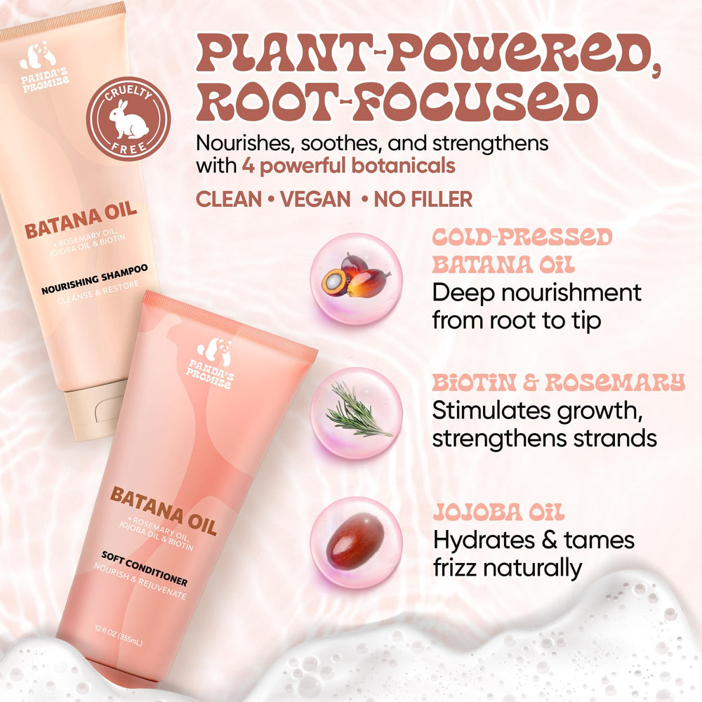 Panda's Promise Batana Oil Conditioner bottle pour conveys deep hydration during use