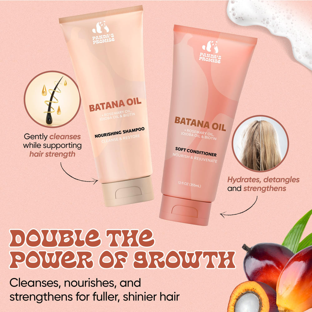 Panda's Promise Batana Oil Shampoo bottle pour captures refreshing cleansing moment