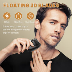 Panid electric foil shaver floating blades closeup focuses on contour-following action