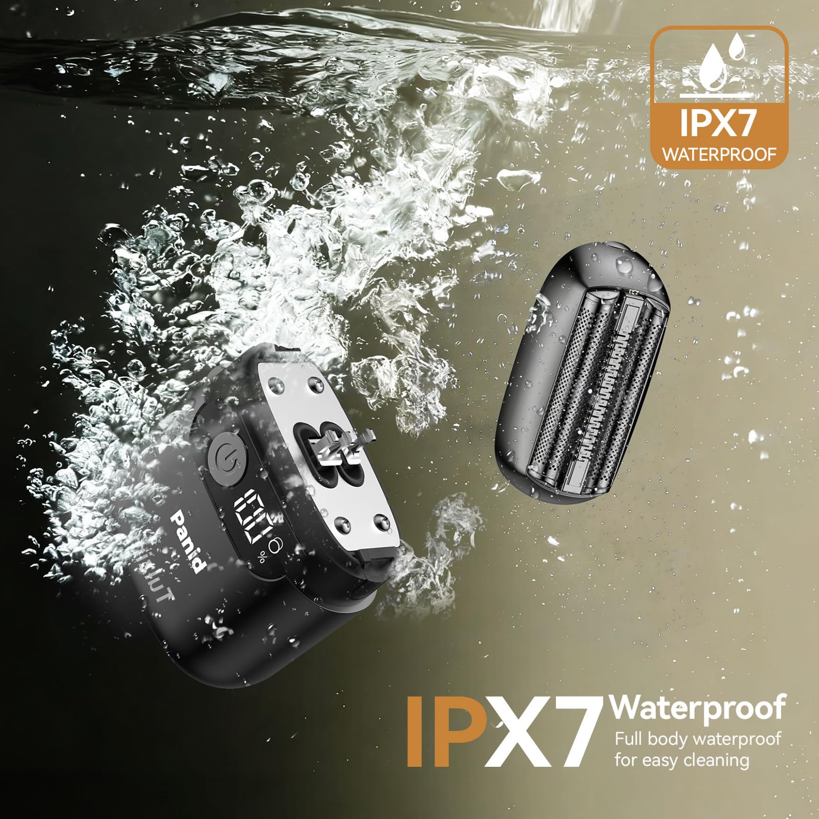 Panid IPX7 waterproof shaver ready for shower or rinsing
