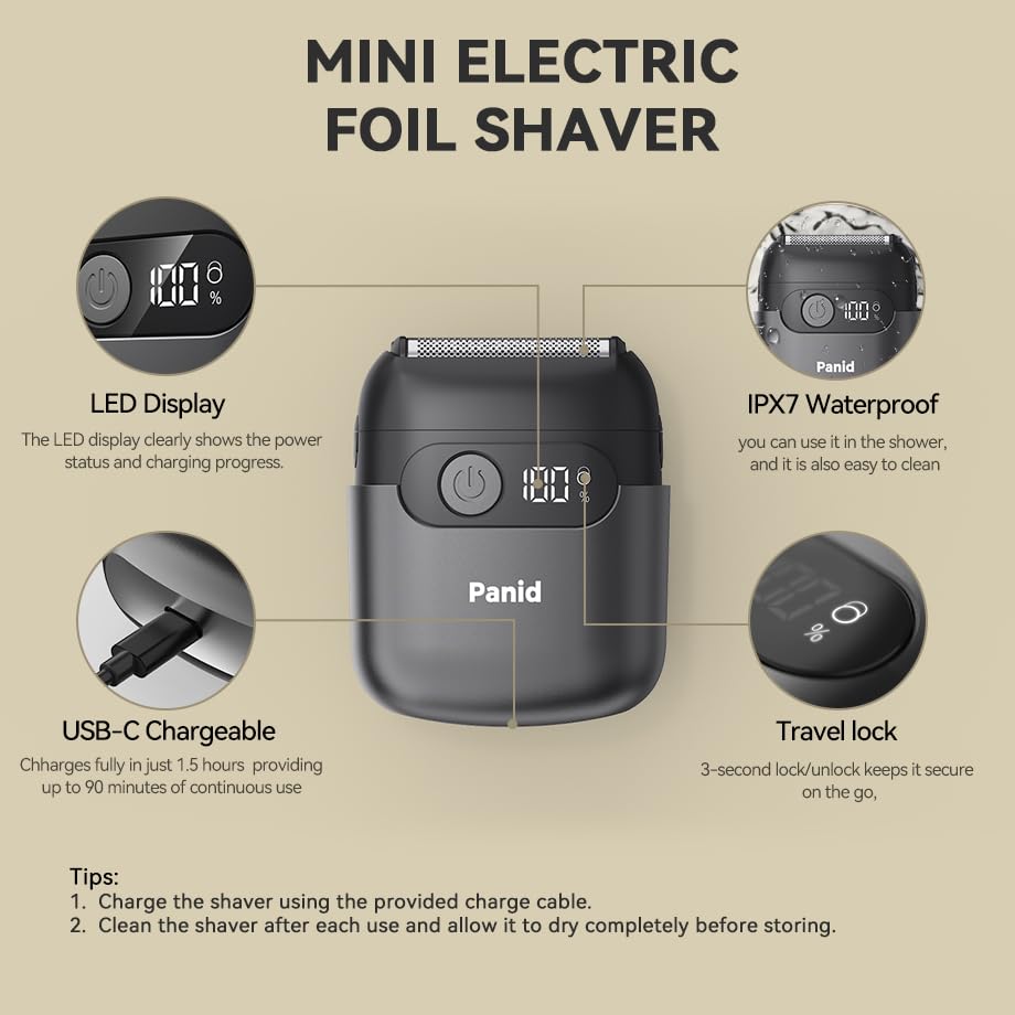 Panid travel-compact shaver fits gym bag and briefcase