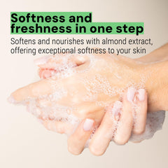 Panier des Sens Almond Hand Wash coconut oil drop illustrates nourishing care.