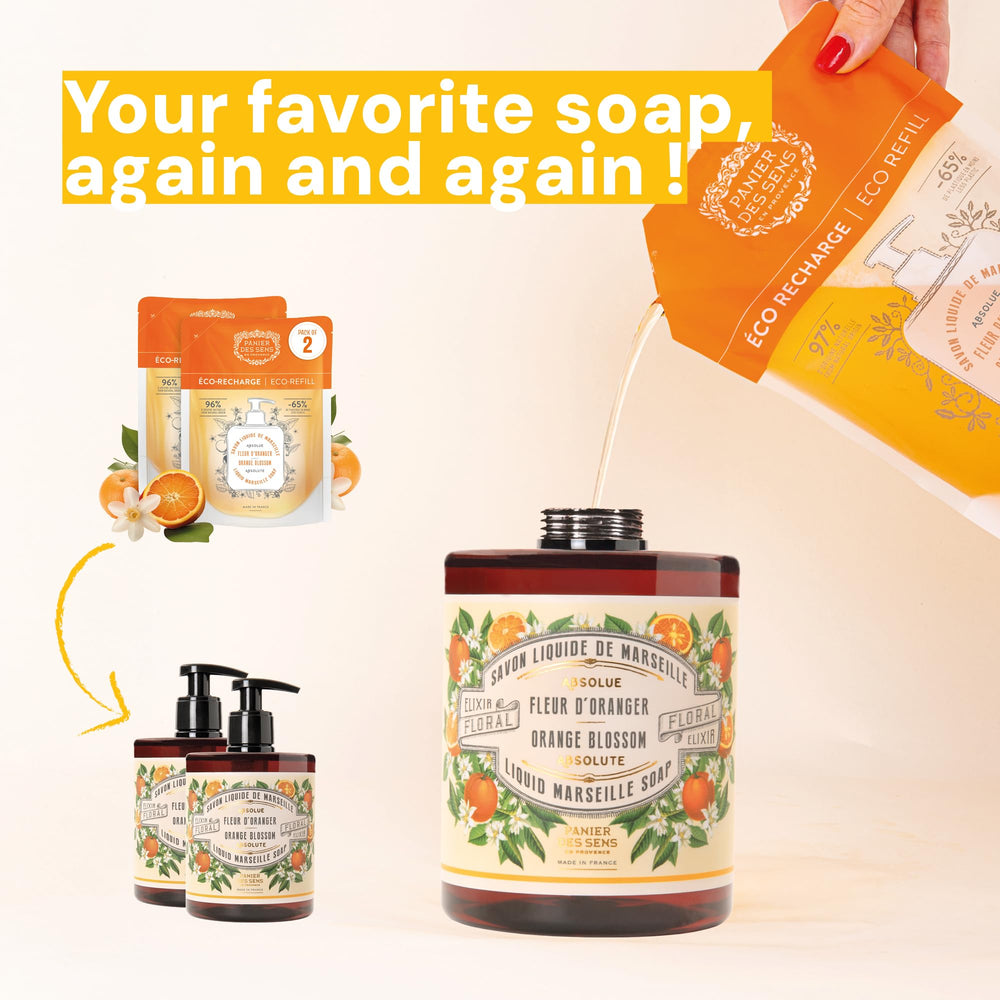 Panier des Sens kitchen and bathroom dispenser refill shown for universal use.