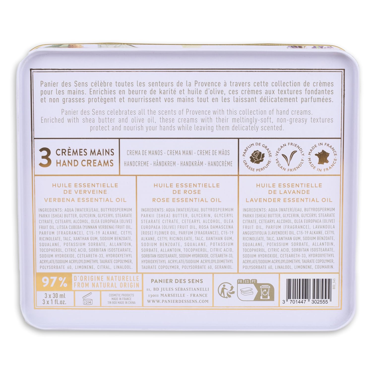 Panier des Sens hand cream with olive oil – antioxidant-rich moisturization.