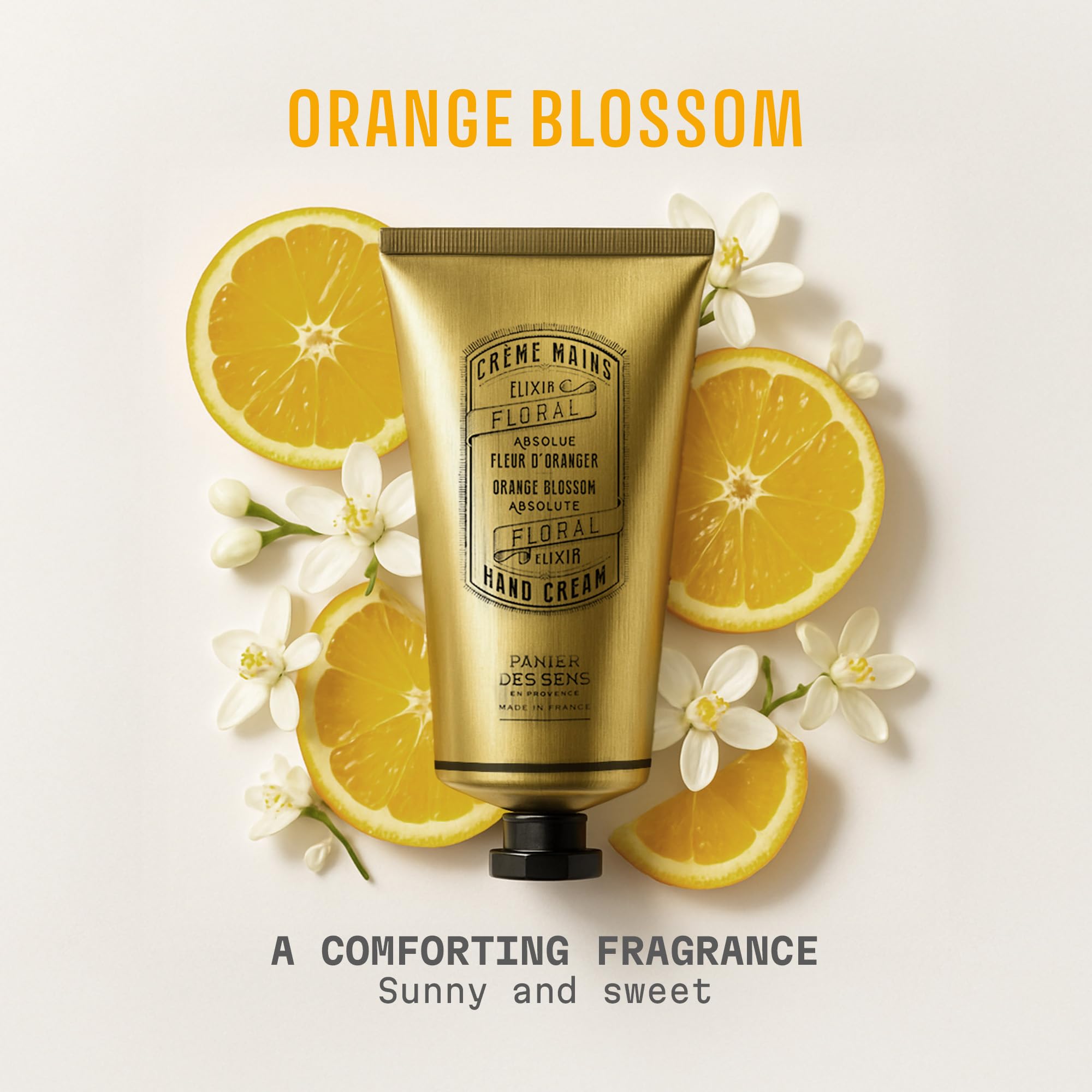Panier des Sens orange blossom hand cream texture close-up shows rich hydration