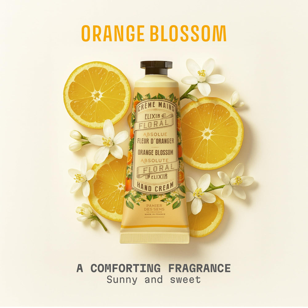 Panier des Sens orange blossom mini hand cream texture close-up reveals rich nourishment without greasiness