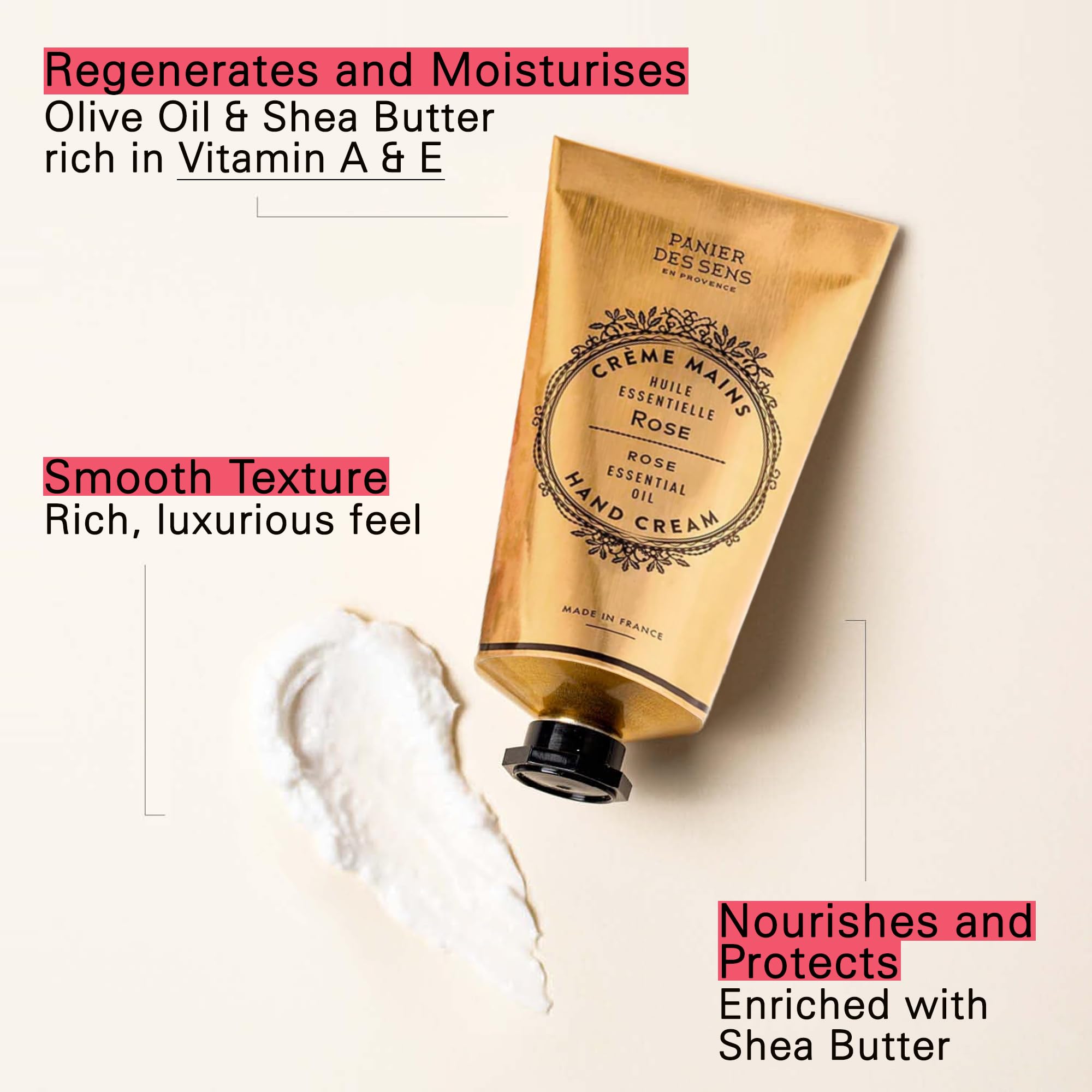 Panier des Sens Rose Hand Cream texture close-up showing silky smooth application