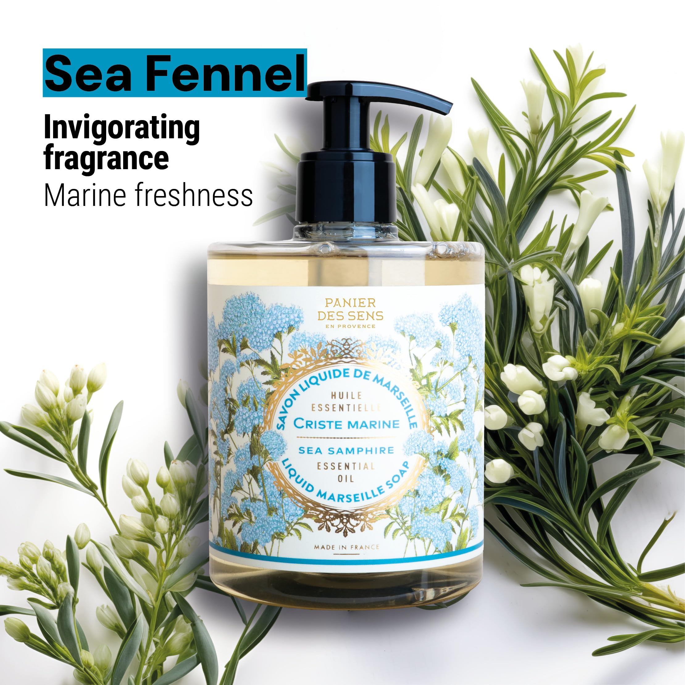 Panier des Sens foaming hand soap highlights sea-samphire freshness in a rich lather