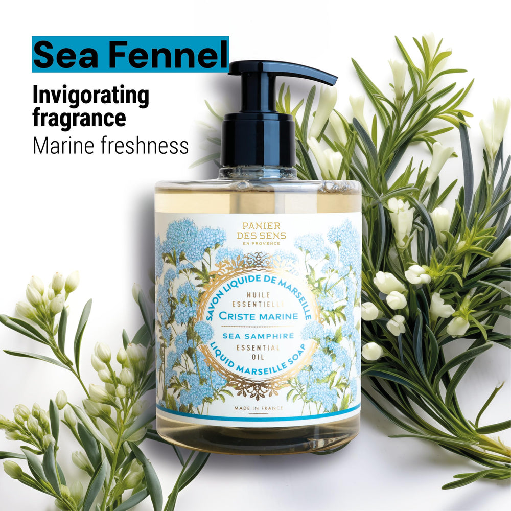 Panier des Sens foaming hand soap highlights sea-samphire freshness in a rich lather