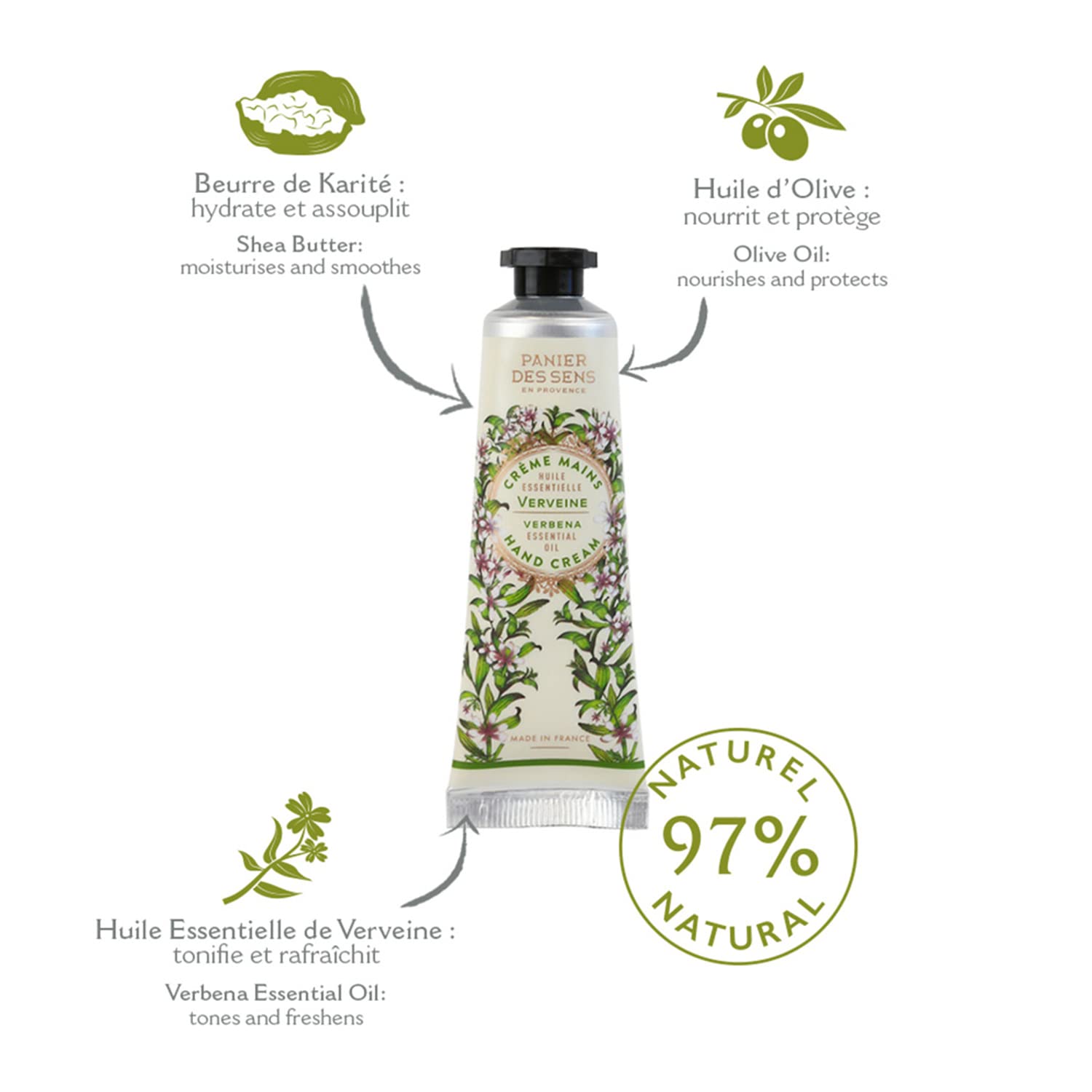 Panier des Sens formula with shea butter – rich moisture for dry skin.