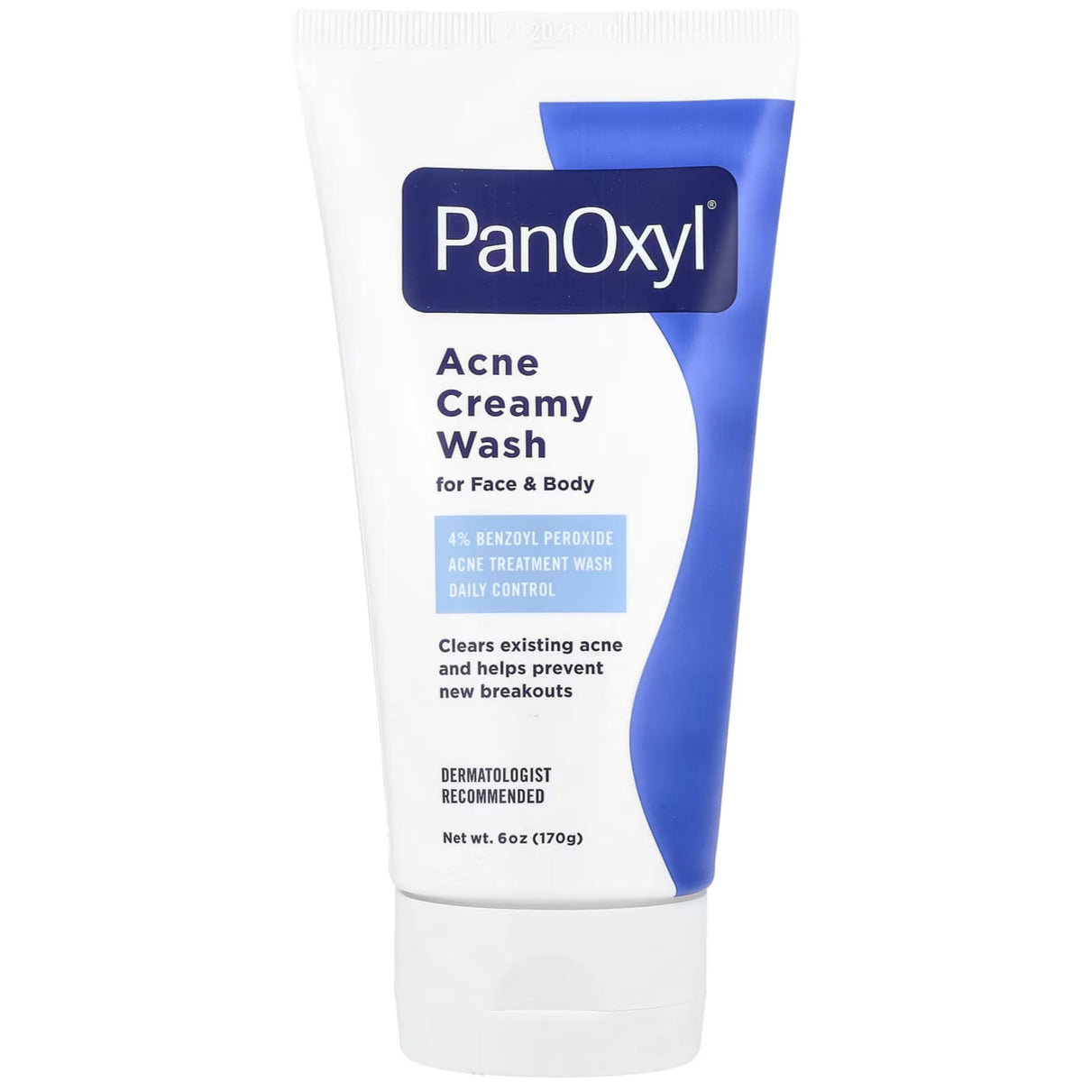 PanOxyl Creamy Acne Wash bottle shown for gentle pore cleansing in a routine