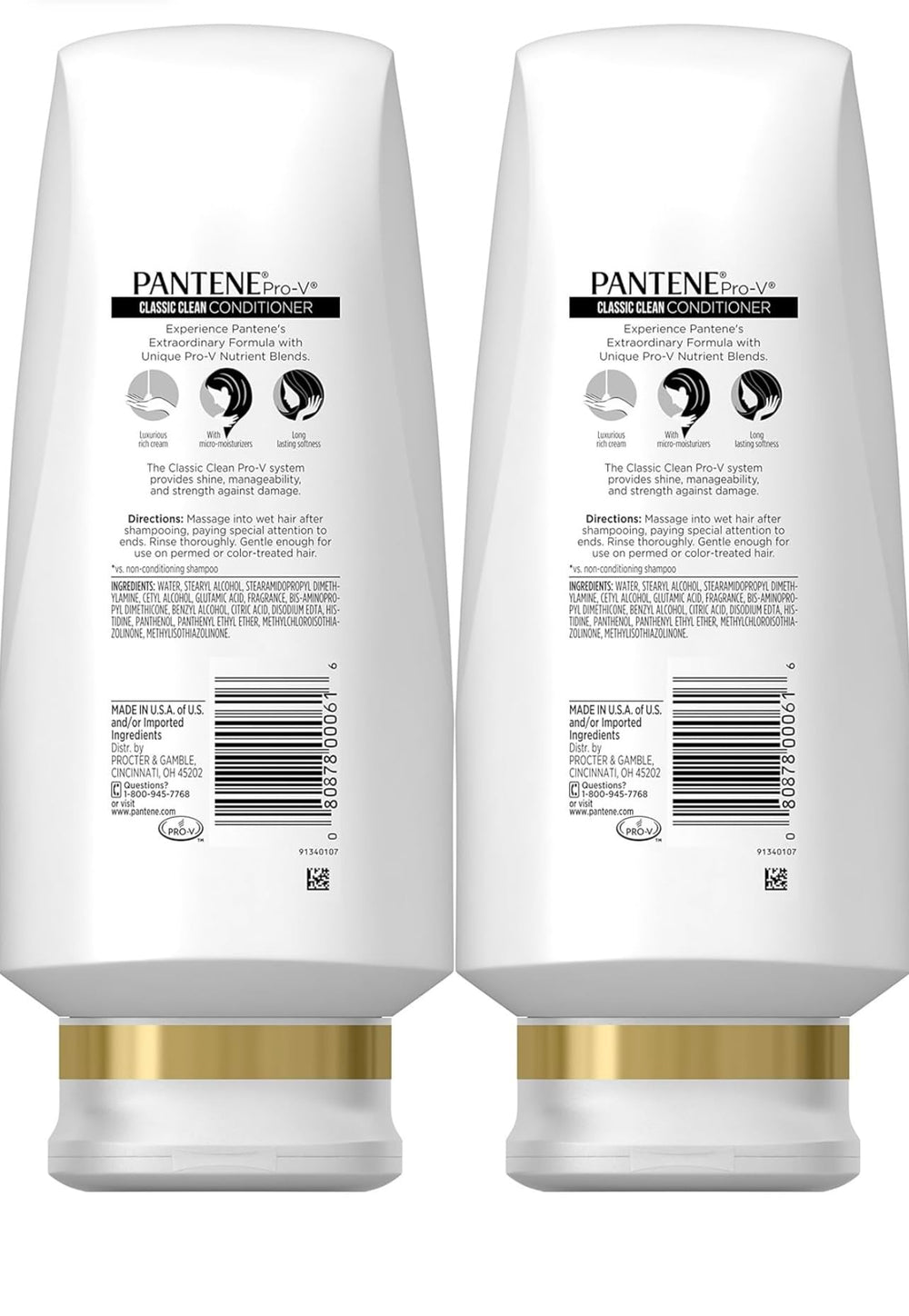 Pantene Classic Clean Conditioner bottle close-up shows nourishing formula for healthy shine.