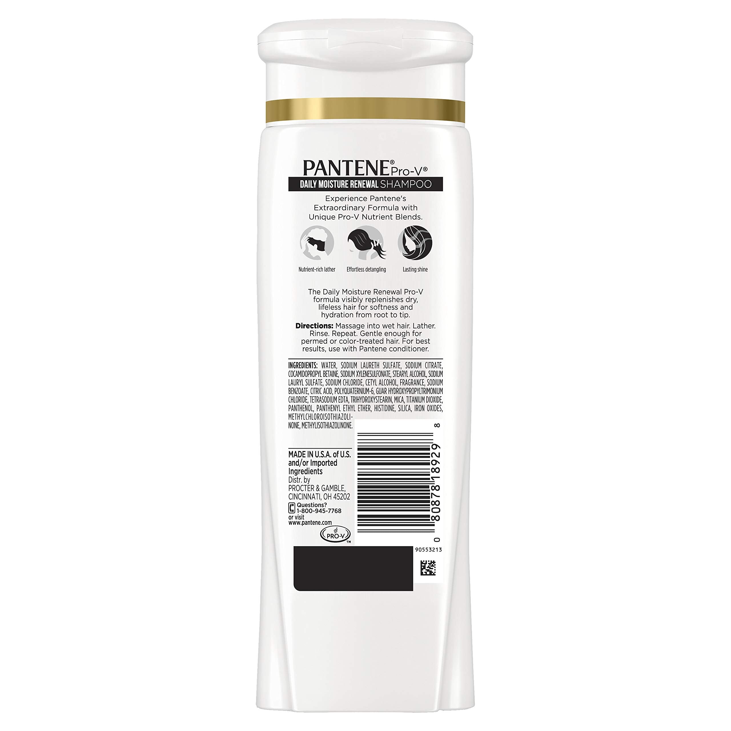 Pantene Daily Moisture Renewal conditioner bottle focuses on lightweight moisture and manageability.