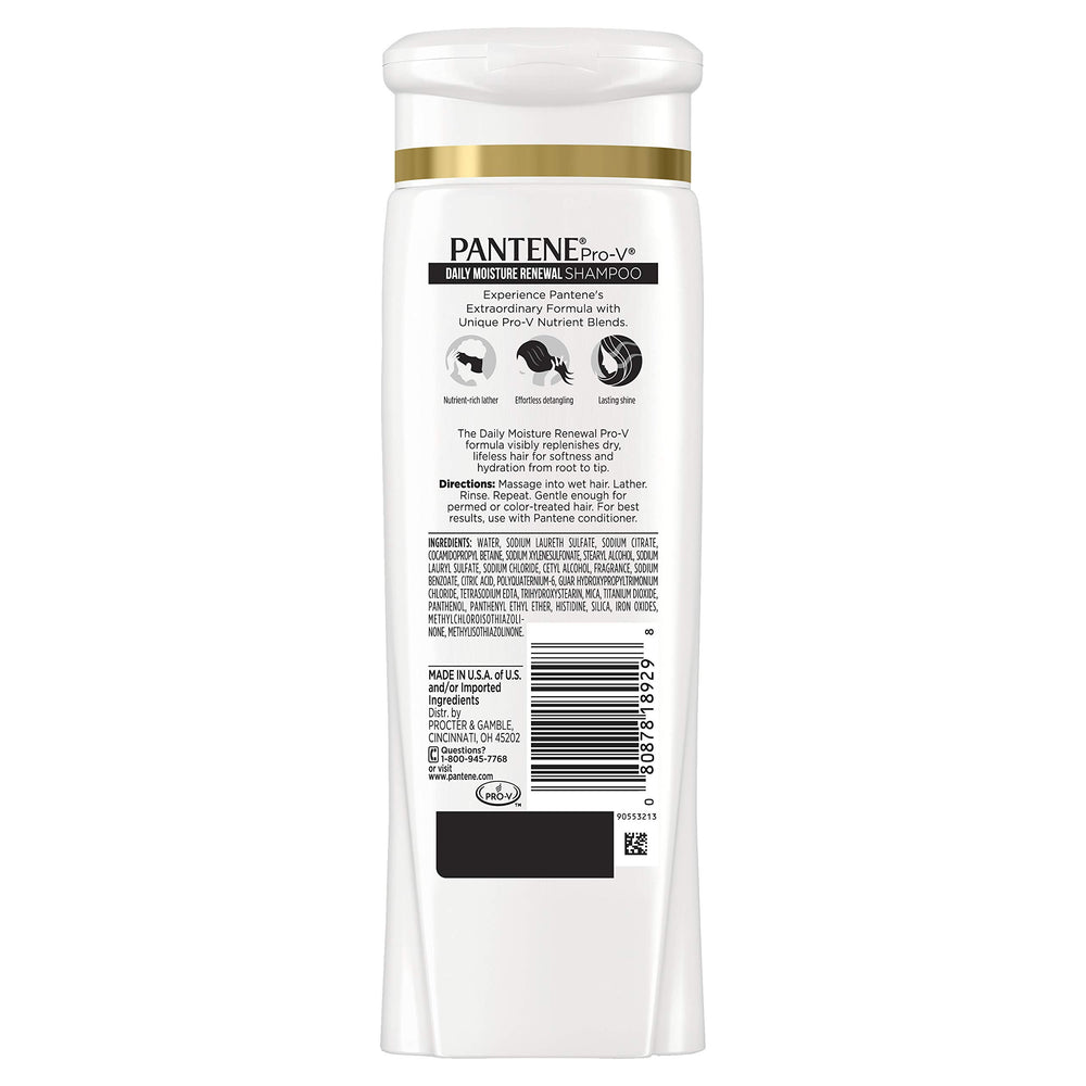 Pantene Daily Moisture Renewal conditioner bottle focuses on lightweight moisture and manageability.