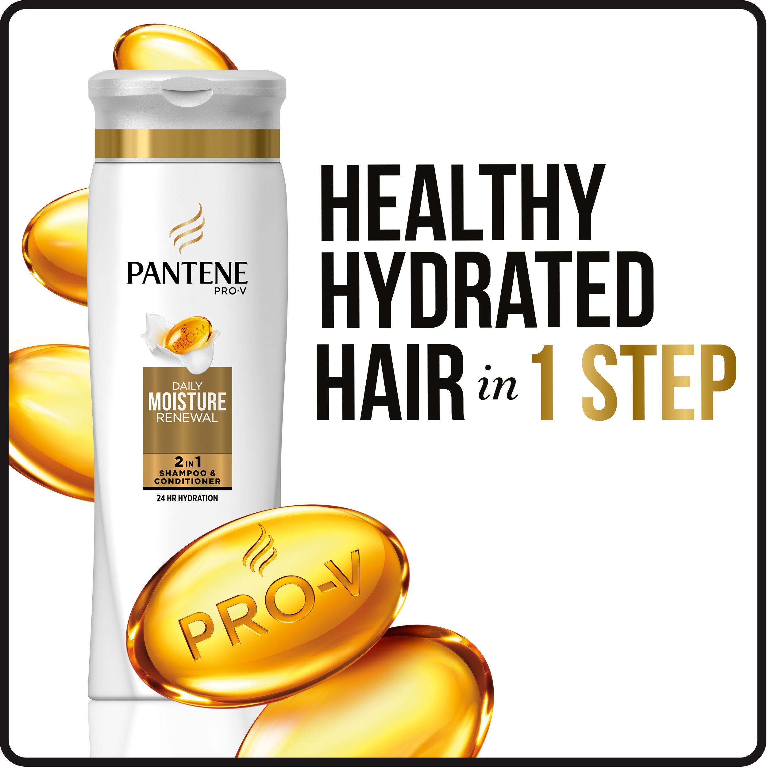 Pantene Pro-V Daily Moisture Renewal 2-in-1 shine image hints at all-day radiance and manageability.