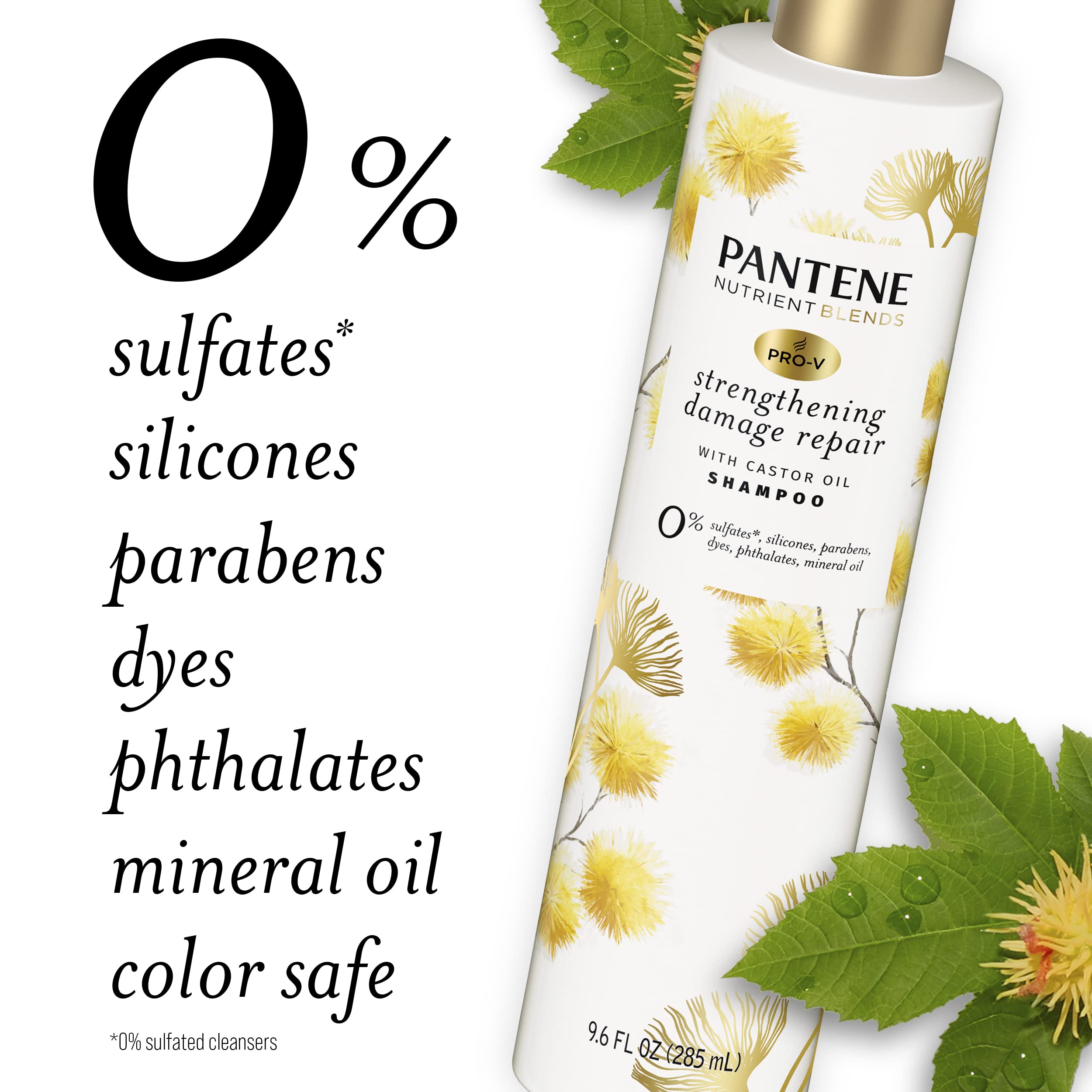 Pantene damage repair shampoo foam close-up suggests smoothing and frizz control.