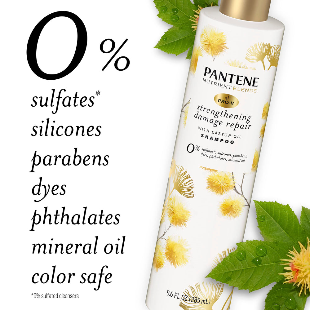 Pantene damage repair shampoo foam close-up suggests smoothing and frizz control.