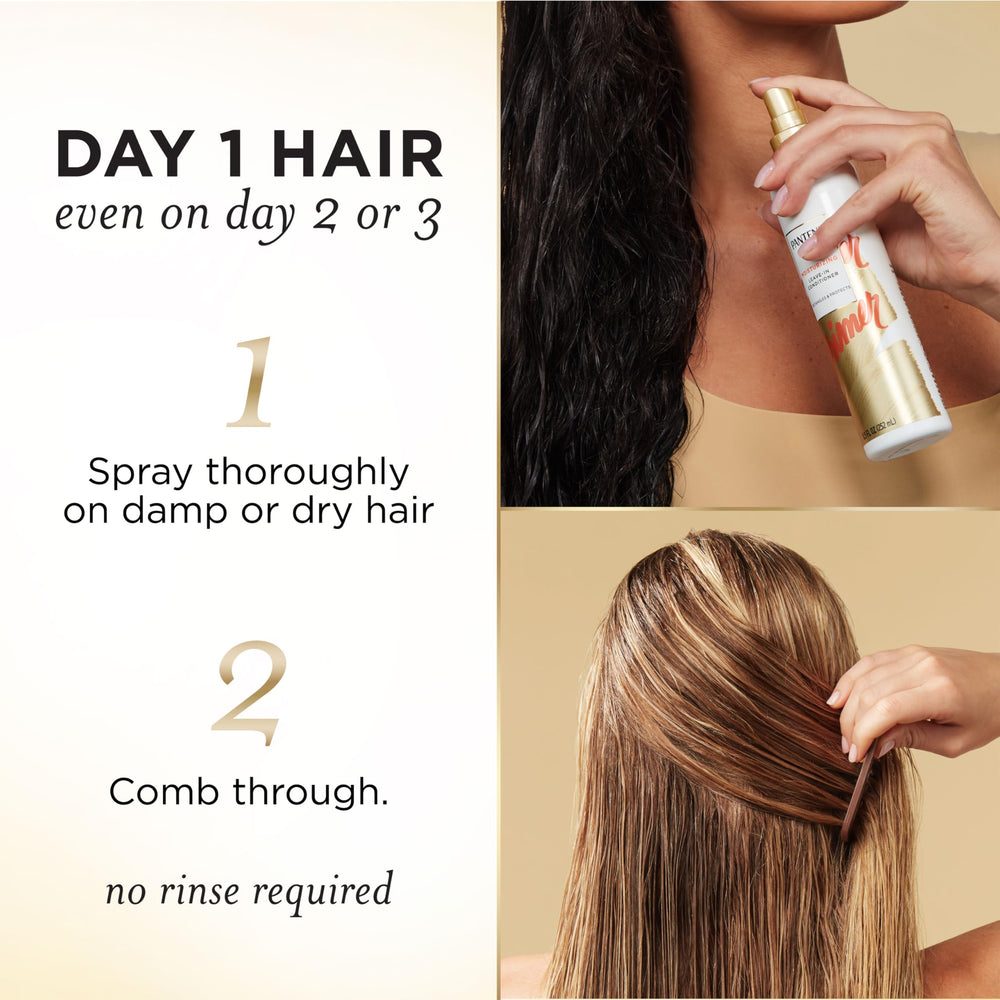 Pantene Detangler Spray on dry hair helps rehydrate and restyle without residue
