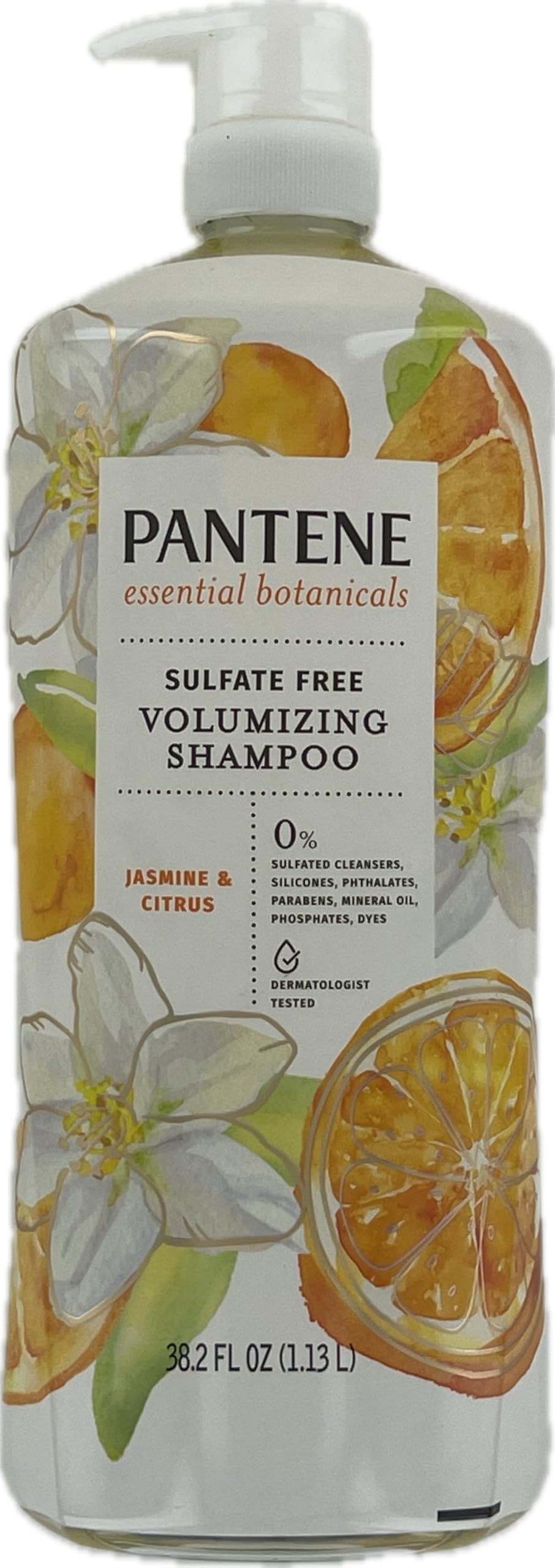 Pantene Essential Botanicals Jasmine & Citrus shampoo bottle offering lightweight volumizing cleanse for fine hair