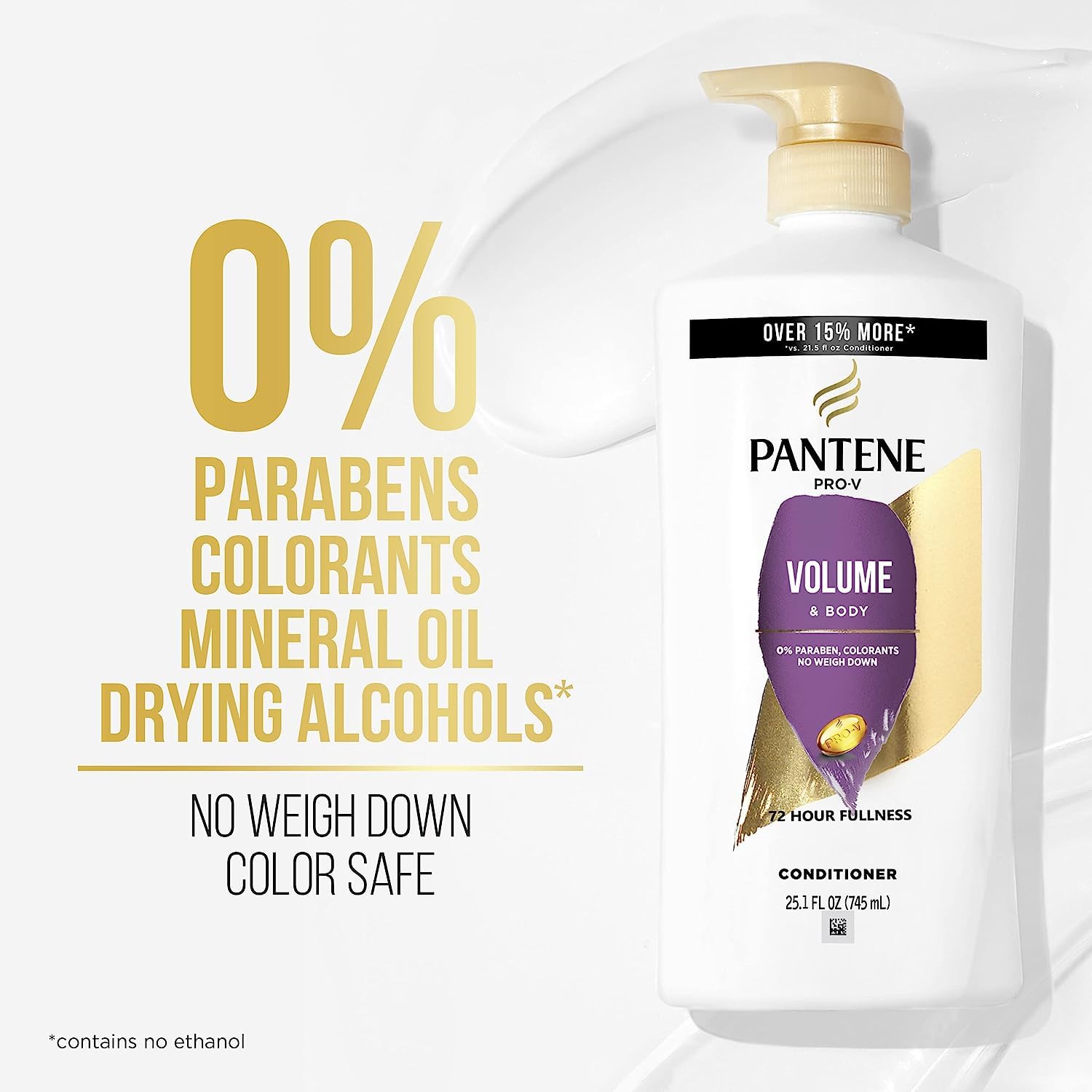 Pantene Volume & Body shampoo foaming in hand, demonstrating generous lather for volume.