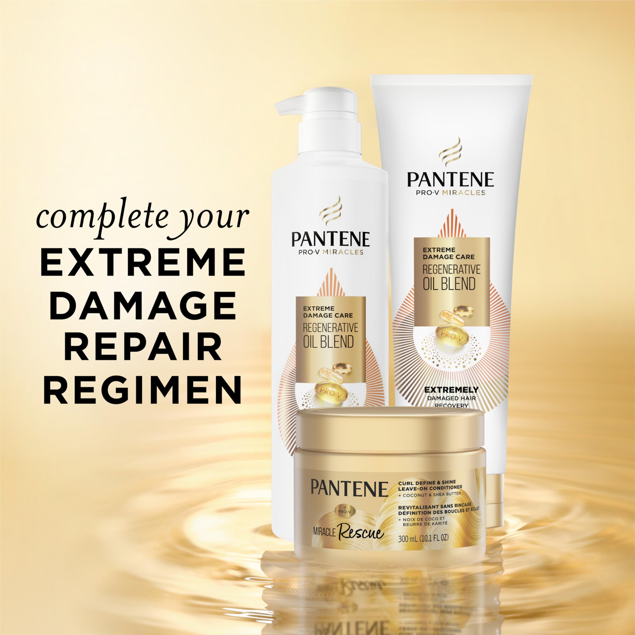 Pantene Miracle Rescue Curl Define & Shine bottle displayed on bathroom shelf.