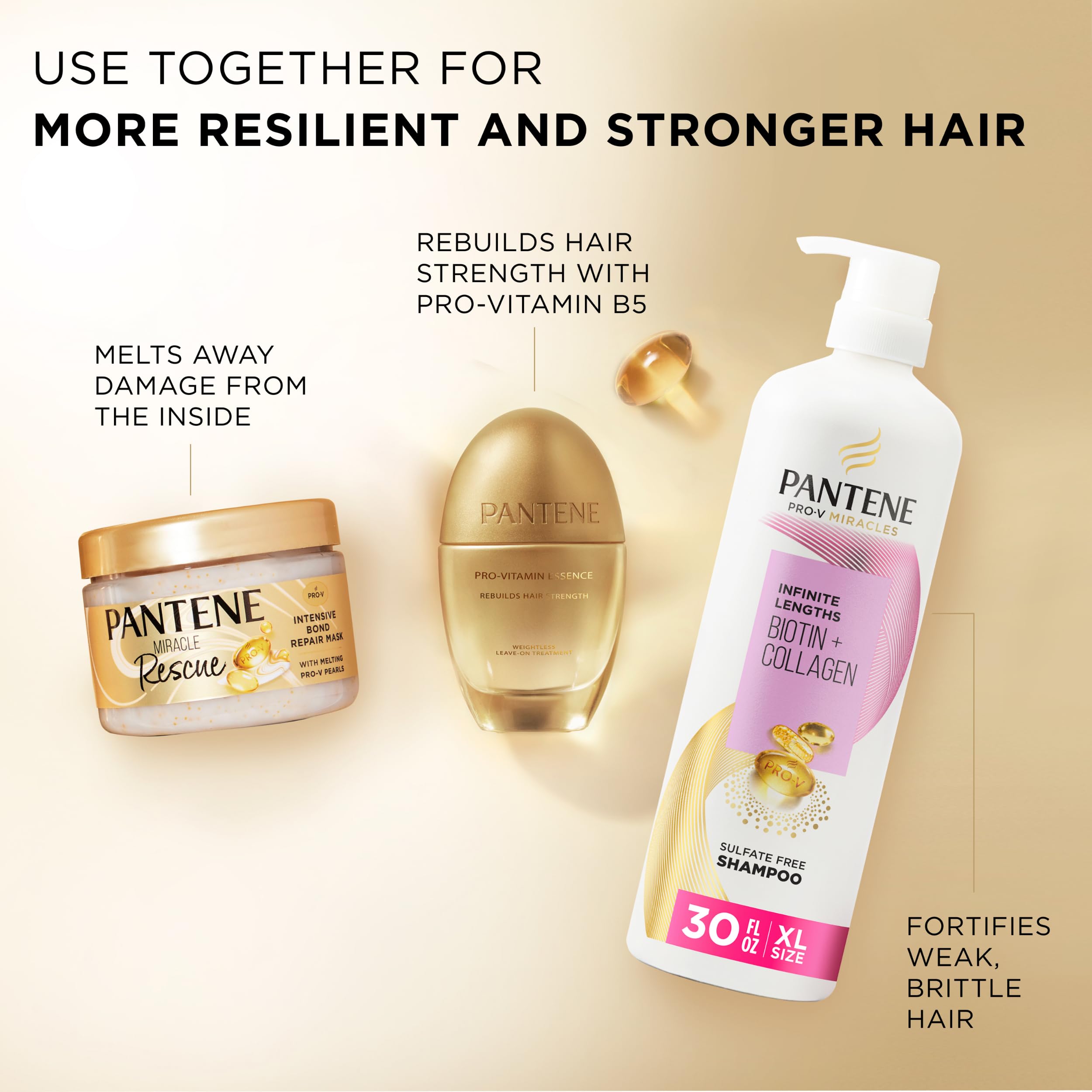 Pantene Miracle Rescue Mask wet hair being treated with nourishing formula.