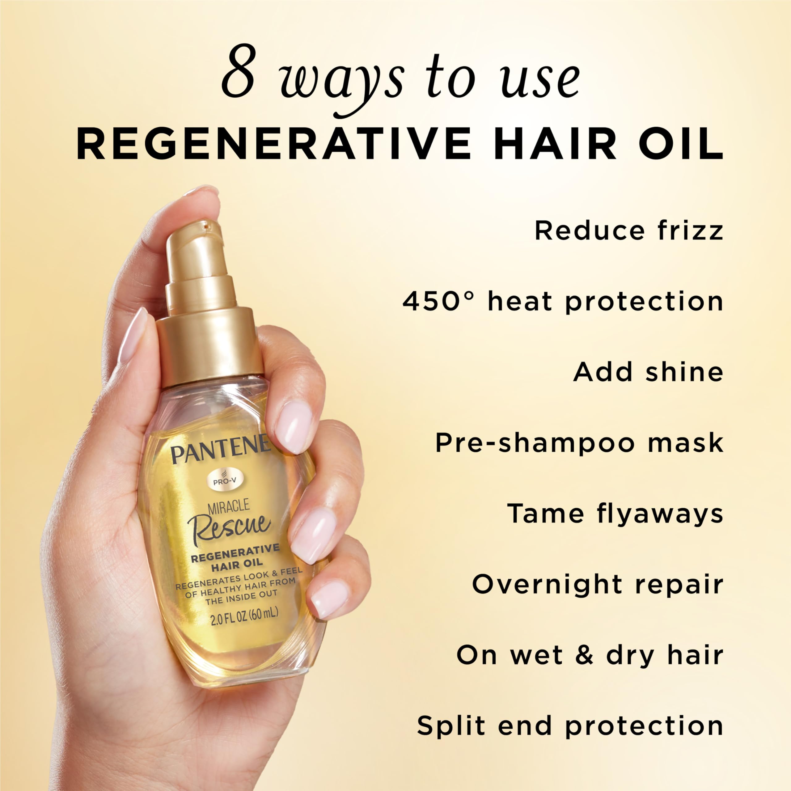 Pantene Miracle Rescue Regenerative Hair Oil shows frizz control and flyaway tame in humidity.