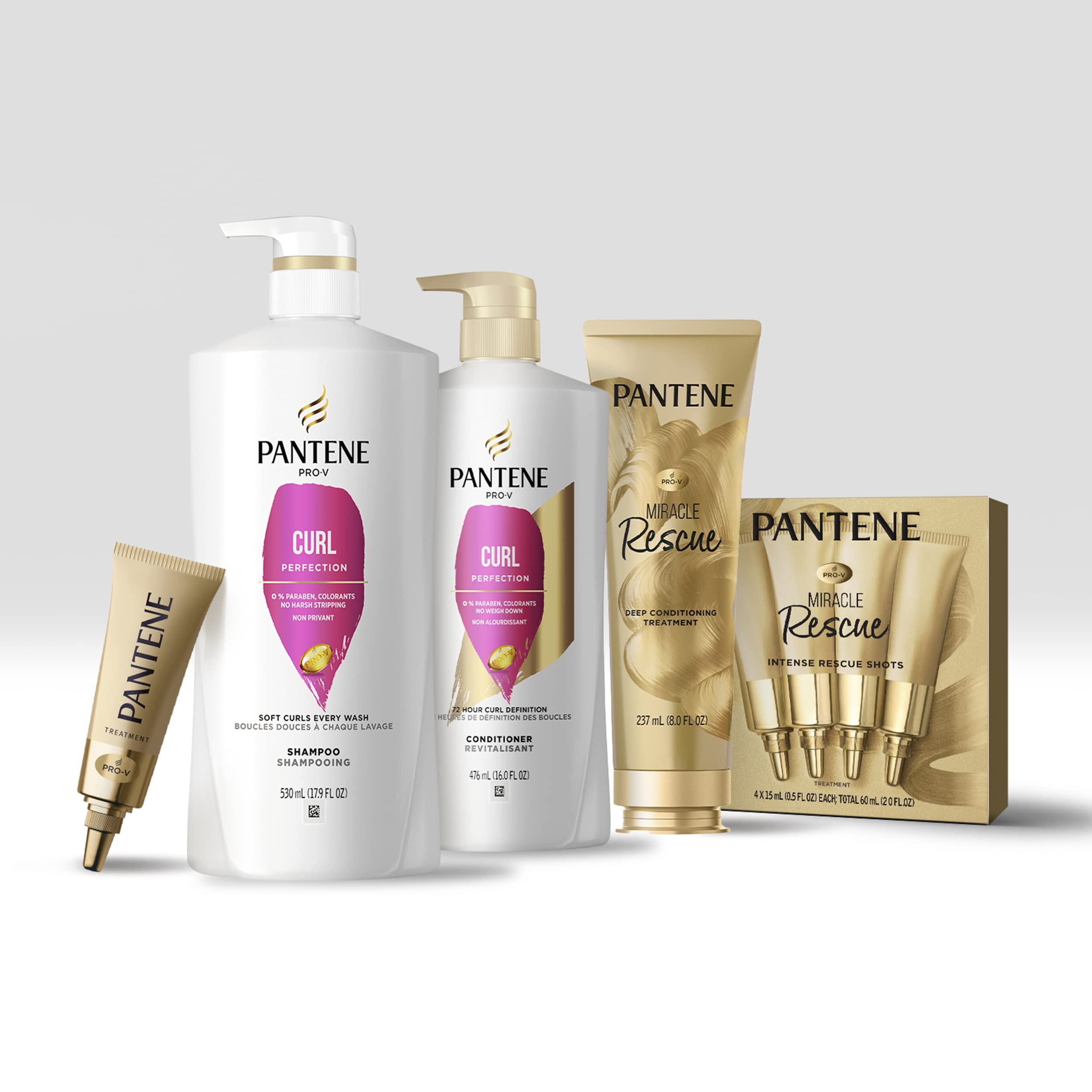 Pantene PRO-V Curl Perfection shampoo rinse close-up for gentle cleansing