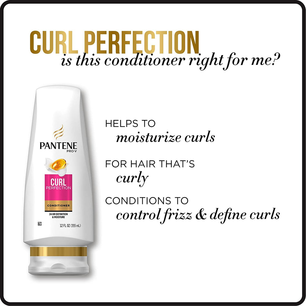 Pantene Pro-V Curl Perfection Moisturizing Conditioner applied shows defined, glossy curls.