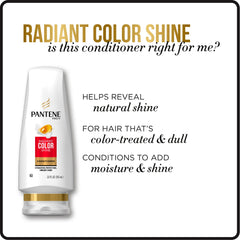 Pantene Pro-V Radiant Color Shine Conditioner hair close-up reveals silky, hydrated strands.
