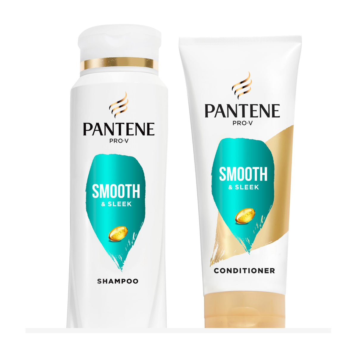 Pantene Pro-V Smooth shampoo front bottle showing weightless body for up to 24 hours