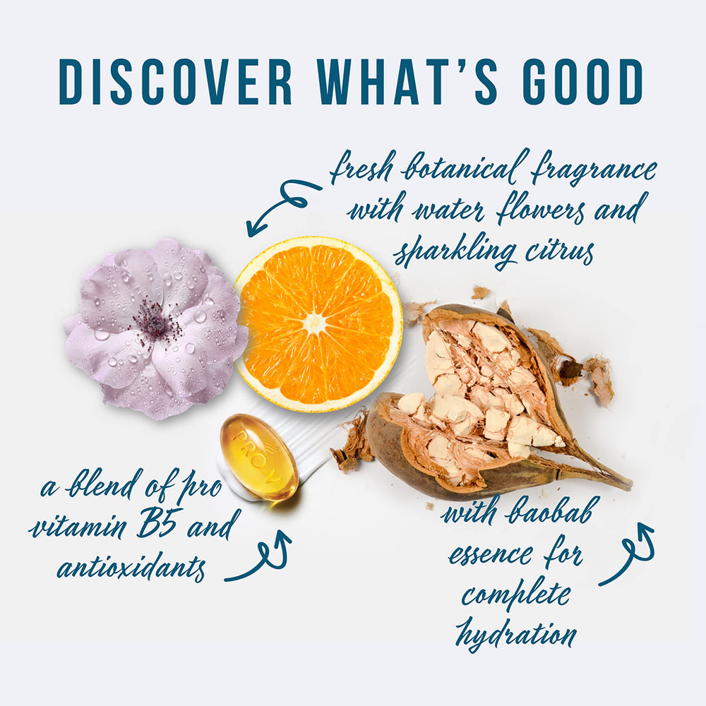 Pantene Pro Vitamin B5 and antioxidants graphic hints nourished shine.
