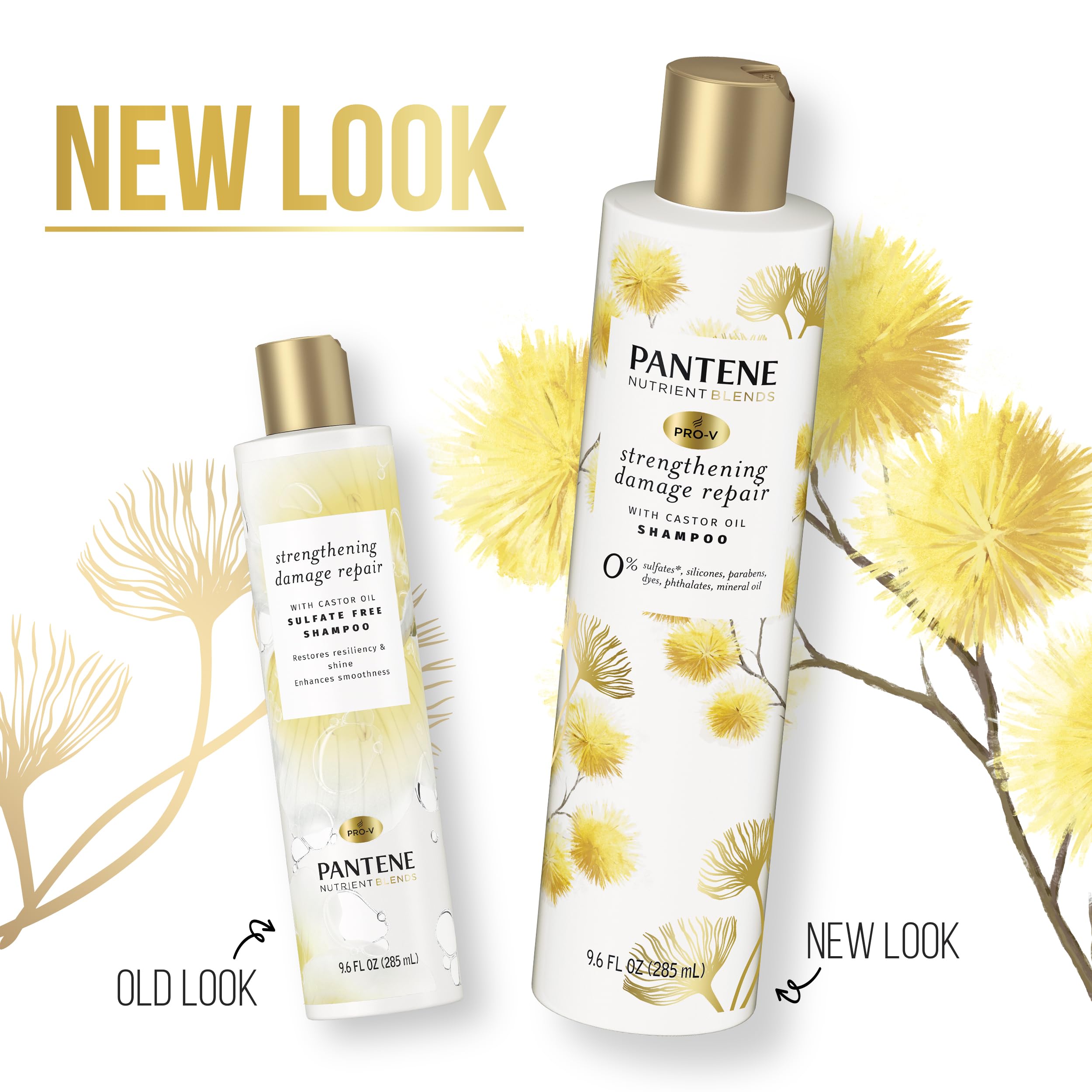 Pantene pump bottle close-up highlights convenient dispensing and salon-like results.