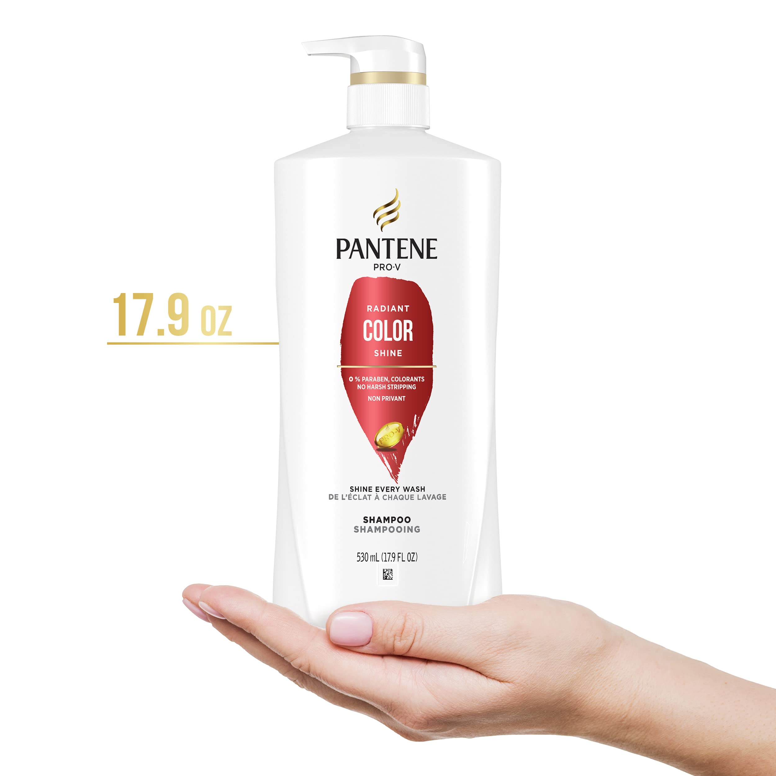 Pantene Radiant Color Shine bottle dispensing demonstrates easy, controlled use.
